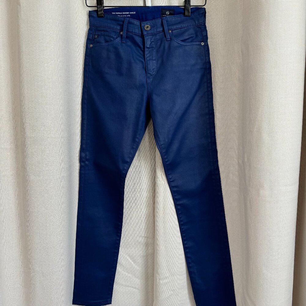 AG Farrah Skinny Ankle Leatherette Coated Jeans — Royal Blue, High Rise, 25